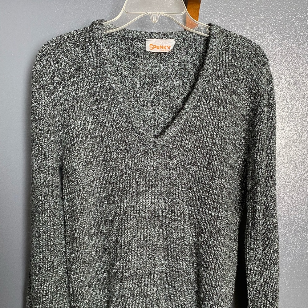 Women's Vintage 1980's Spunky Sweater V-Neck Blue Black Made in USA Size Small